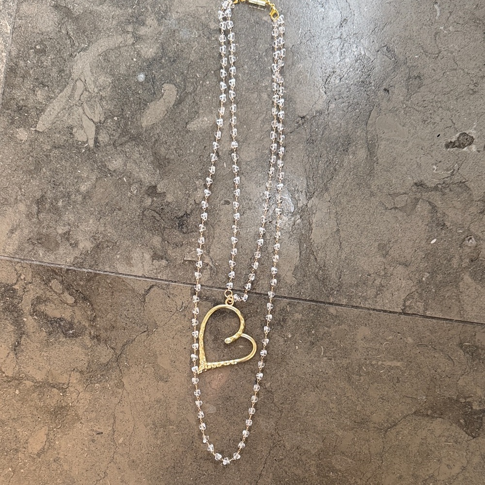 2 Multi-Style necklaces Gold Heart Pendant w/ Crystals &long gold chain. - Picture 3 of 13